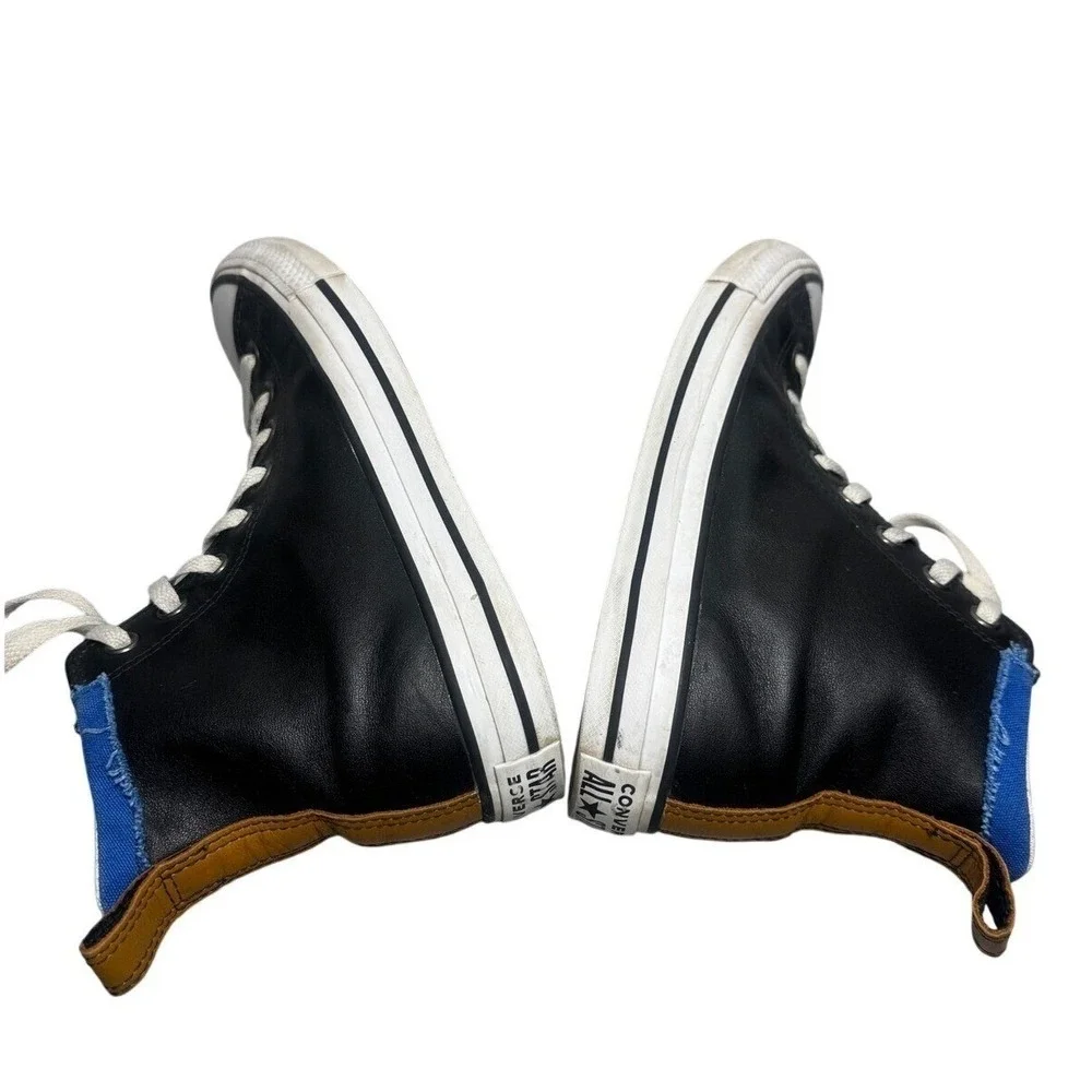 Converse‎ Chuck Taylor All Star High Top Black Leather Blue Trim M 6.5/ W 8.5